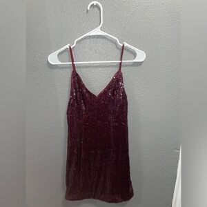 Fitted Burgundy Sequin Mini Dress